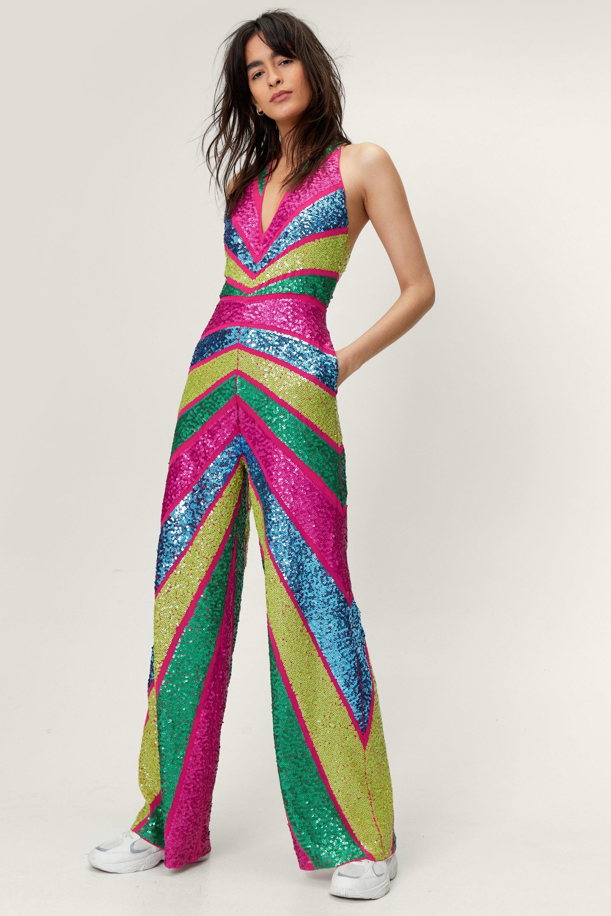 Rainbow sequin cheap jumpsuit long sleeve